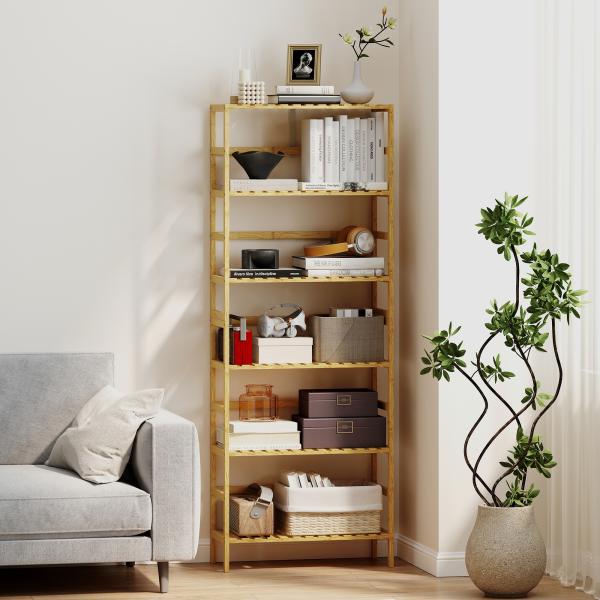 Estante de Bambu de 6 Níveis Prateleiras Ajustáveis para Espaços Pequenos Casa de Banho Cozinha 60x26x161 cm Madeira