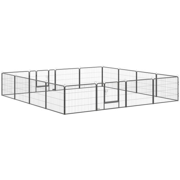 Parque para Cães com 16 Painéis e 2 Portas, Recinto em Aço para Interior e Exterior 80x60 cm Cinzento