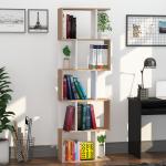 Estante para Livros Estante Alta de Parede com 5 Níveis em Forma de S Desenho Moderno 60x24x184,5cm Branco e Madeira