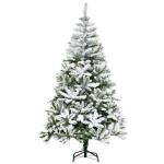 Árvore de Natal Artificial 180cm com Neve Ignífugo com 750 Ramos Folhas de PVC Base Dobrável Verde