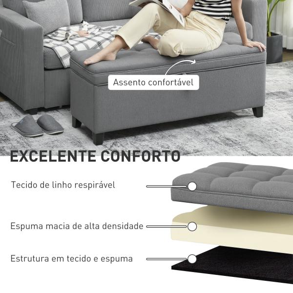 Banco de Armazenamento com 2 Dobradiças de Segurança Tampa Rebatível para Quarto Sala de Estar 120x40x48 cm Cinza Escuro