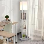 Candeeiro de Pé de Madeira com 3 Prateleiras De Armazenamento para Lâmpada E27 Potência Máx. 40W Candeeiro Moderno para Sala de Estar Dormitório 26x26x160cm Branco