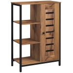 Móvel Auxiliar Casa de Banho com Porta de Ripas 3 Compartimentos Abertos Prateleira Ajustável 60x30x85 cm Castanho Rústico