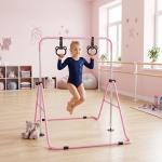 Barra de Ginástica para Crianças com Altura Ajustável em 5 Níveis Anéis e Dobrável 148x105x88 - 128 cm Rosa