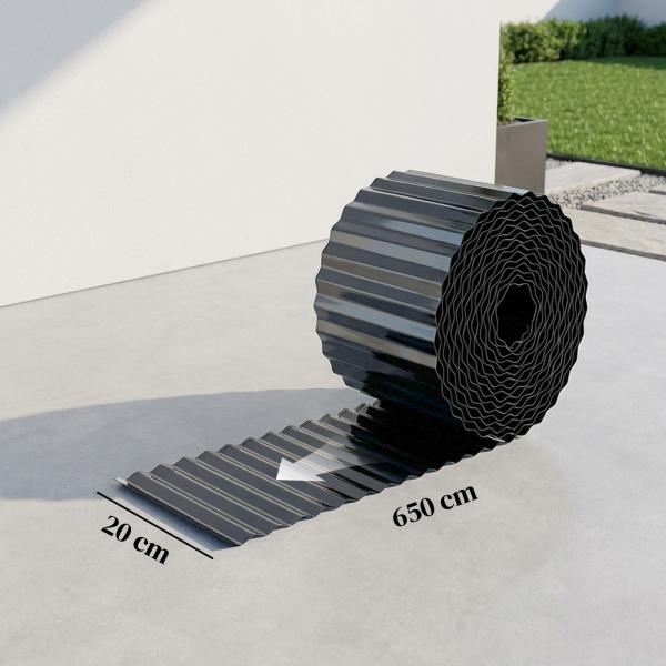Cerca de Jardim Metálica 650x20 cm em Aço Galvanizado Resistente para Horta Pátio Terraço Relvado Cinzento Escuro