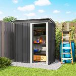 Abrigo de Jardim Exterior 1,5 m² 163x89x182 cm Abrigo Metálico para Ferramentas com Porta de Correr e Teto Inclinado Preto