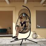 Cadeira Suspensa com Suporte Baloiço Jardim com Cesto Dobrável Almofada e Apoio de Cabeça 98x95x198 cm Caqui