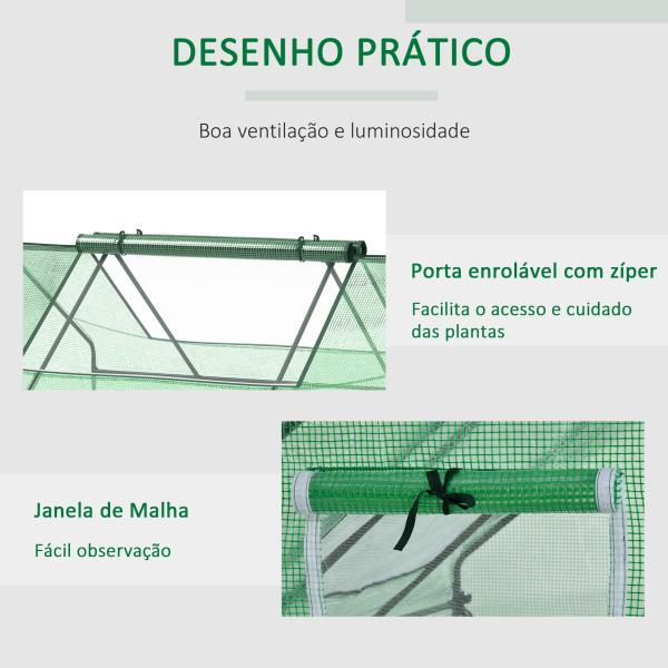 Estufa Pequena para Cultivo com 4 Janelas Enroláveis, Estrutura de Aço e Cobertura PE Anti - UV 180x140x80 cm Verde