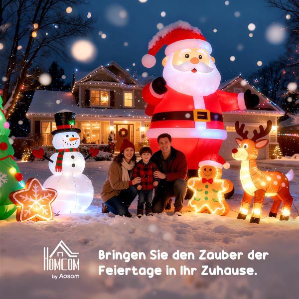 Pai Natal Insuflável 240 cm com Bengala Luzes LED e Insuflador Elétrico Decoração de Natal para Exterior e Interior Multicor