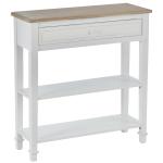 Mesa Consola Multifuncional Mesa Auxiliar para Sala de Estar Corredor Sala de Jantar com 2 Prateleiras 1 Gaveta Removível Puxador Estilo Retro Pinho 75,6x27,5x80,5 cm Madeira Natural e Branco