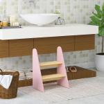 Banco para Crianças de 2 Degraus Torre de Aprendizagem Escada para Crianças acima de 3 Anos para Casa de Banho Cozinha 43x30x55 cm Rosa