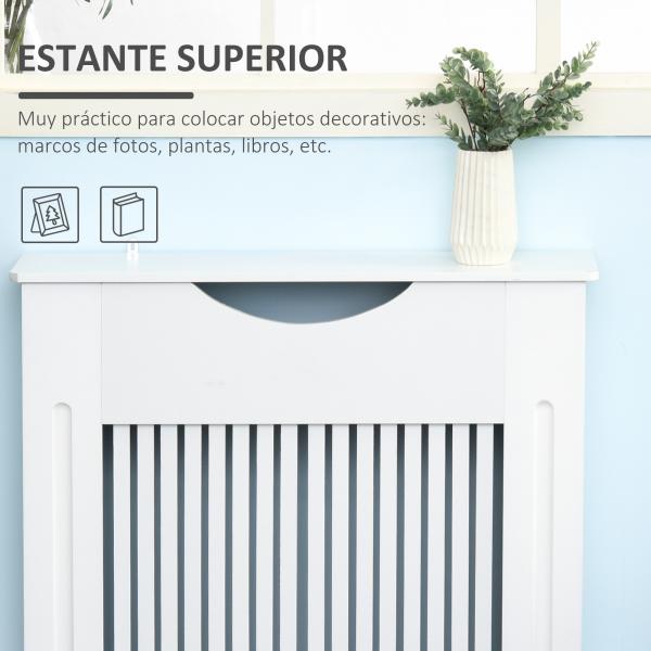 Cobertura Radiador 78x19x82cm Cobertura Radiador de MDF Moderno com Prateleira Carga 10kg e Dispositivo Anti Rolamento para Sala de Estar Dormitório Branco