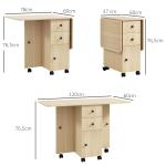 Mesa de Jantar Dobrável com Rodas Mesa Abatível com 2 Gavetas e Armário Mesa Auxiliar Multifuncional 120x60x76,5 cm Madeira