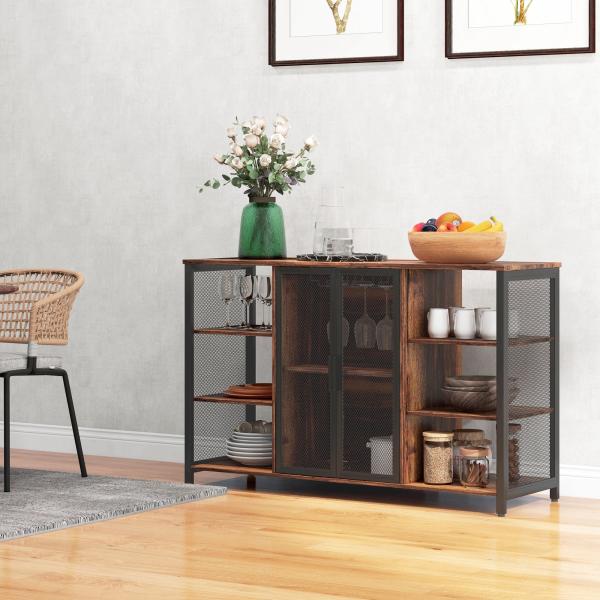 Aparador de Cozinha Industrial Móvel de Armazenamento de Garrafas para Bar Sala Cozinha 120x40x76 cm Castanho Rústico
