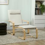Poltrona com Otomano Poltrona de Leitura com Pernas de Madeira e Estofado em Linho 67x78x92 cm Creme
