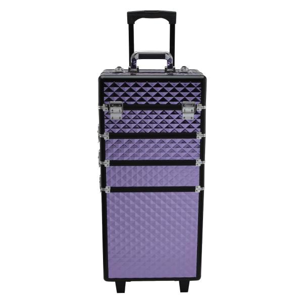 Mala de Maquilhagem Professional com Rodas Universais Diferentes Níveis e Alça Extensível 33,5x23x76 - 95,5 cm Roxo