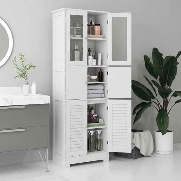 Armário Casa de Banho Coluna Casa de Banho com 6 Portas Prateleiras Ajustáveis Anti - tombo 60x30x170,5 cm Branco