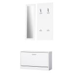 Móvel Cabide de Entrada de 3 Peças Armário de Entrada com Cabide Espelho e Sapateira 80x27x46,5cm Branco