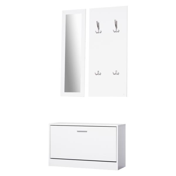 Móvel Cabide de Entrada de 3 Peças Armário de Entrada com Cabide Espelho e Sapateira 80x27x46,5cm Branco