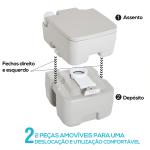 Sanita Portátil Sanita de 20L com Tampa para Campismo Viagem Barco Capacidade Máxima 147 kg 41,5x36,5x42 cm Cinza Claro