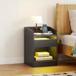 Mesa de Cabeceira com Luzes LED Gaveta Prateleira Estação de Carregamento Entrada USB e Controlo Remoto 40x40x58 cm Branco