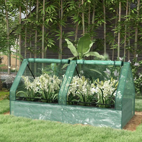 Floreira Exterior Grande com Mini Estufa com Base Aberta para Jardim Terraço Varanda 185x95x92 cm Cinzento e Verde