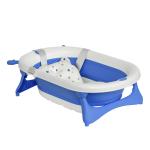 Banheira para Bebé Recém Nascido até 3 Anos Dobrável 30 Litros com Tampa Termossensível e Almofada Confortável Almofadas Antiderrapantes 81,5x50,5x23,5cm Azul e Branco