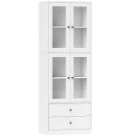 Armário de Cozinha Alto Móvel Auxiliar de Cozinha com 4 Portas de Vidro 2 Gavetas Prateleiras Ajustáveis 59x30x170 cm, Branco