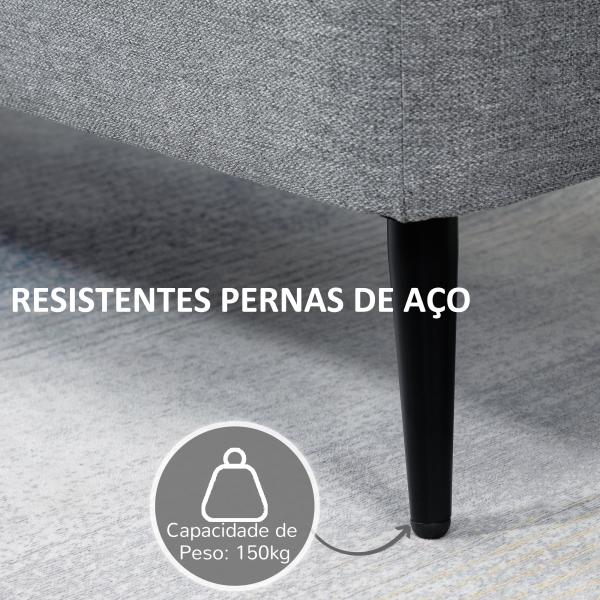 Banco de Armazenamento Estofado em Linho com Tampa Abatível e Pés de Aço Carga Máxima 150kg 101x38,5x44,5 cm Cinza