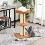 Arranhador para Gatos Altura 91 cm de 3 Níveis com Ninho Plataforma e Poste de Sisal 45x45x91 cm Marrom Claro