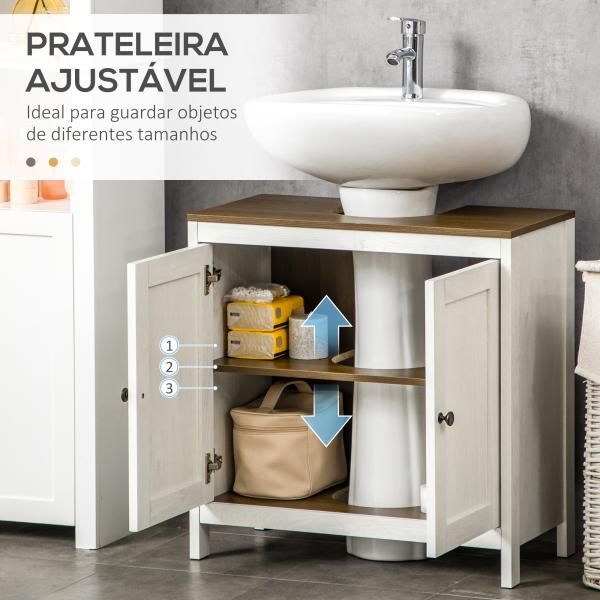 Móvel para Lavatório Pousar de Madeira com 2 Portas e Prateleira Ajustável Estilo Moderno 60x30x60cm Branco e Madeira