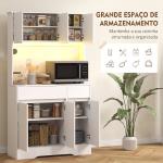Armário de Cozinha com Luz LED RGB, Bancada para Micro - ondas, 6 Portas, 2 Gavetas, Prateleiras Ajustáveis e Comando à Distância, Branco