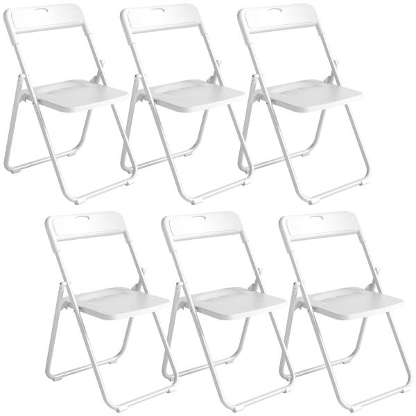 Conjunto de 6 Cadeiras Dobráveis com Encosto Curvo Assento Côncavo com Ventilação 48,5x47x75 cm Branco