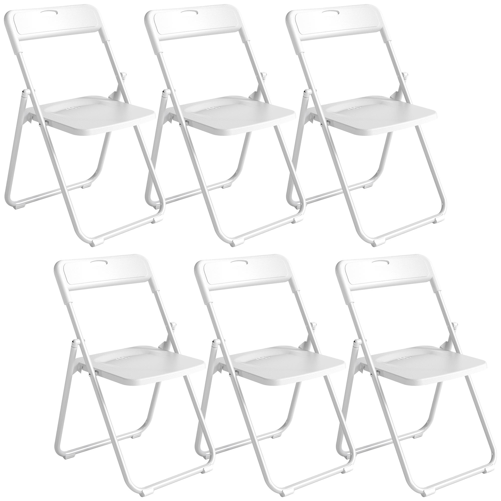 Conjunto de 6 Cadeiras Dobráveis com Encosto Curvo Assento Côncavo com Ventilação 48,5x47x75 cm Branco