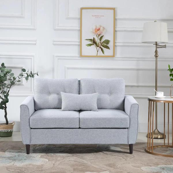 Sofá de 2 lugares Poltrona de dois lugares para sala de estar com almofadas e assento acolchoado fronha lavável 140x78x83 cm cinza claro