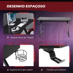 Secretária tipo gaming mesa de escritório com suporte para copos gancho e pés ajustáveis ​​120x65x74,5 cm preto