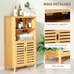 Armário Casa de Banho de Bambu Móvel Auxiliar Casa de Banho com 2 Portas 2 Prateleiras Abertas 50x29x92 cm Madeira