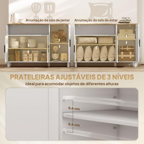 Aparador de Sala com Prateleiras Ajustáveis Compartimento Aberto Pernas de Madeira 110x33x75 cm Branco
