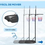Tabela de Basquetebol com Altura Ajustável 216 - 277 cm Aro de Basquetebol para Exterior com Rodas e Base Recarregável Preto