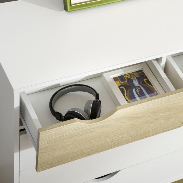 Cómoda com 5 Gavetas Cómoda de Quarto com Pés de Madeira Estilo Nórdico 99x39x101 cm Branco e Carvalho
