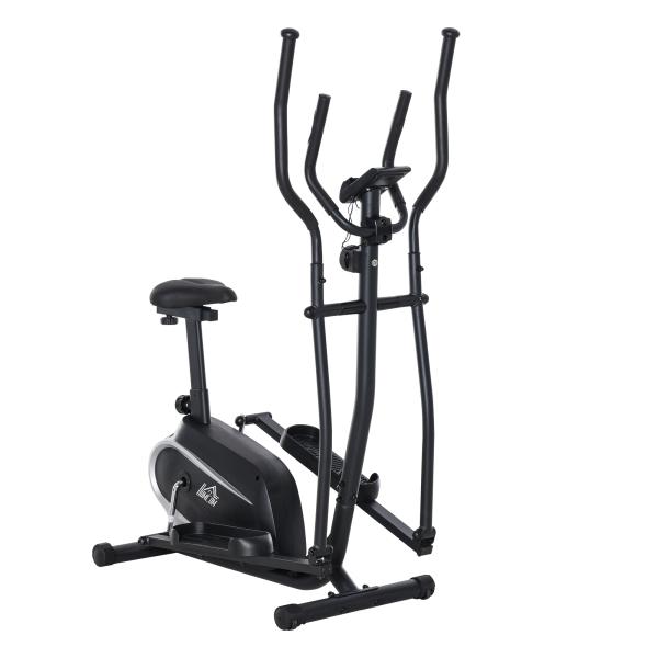 Bicicleta elíptica de fitness com Resistência Magnética Ajustável Tela LCD Sela Ajustável Monitor de Frequência Cardíaca e Volante 3 kg 103x62x151 cm Preto