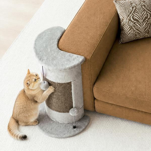 Poste de Arranhar para Gatos 58 cm Arranhador para Gatos com Poste de Sisal e Bolas Suspensas 34x25,5x58 cm Cinza