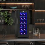 Cave de Vinhos 12 Garrafas com Dupla Refrigeração Termoelétrica Temperatura Ajustável 8 - 18℃ Porta de Vidro Anti - UV Ecrã LED Luz Interior Preto