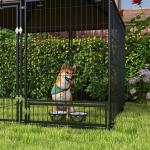 Parque para Cães com Toldo com Suporte Giratório para Comida 2 Tigelas Incluídas 141x141x151 cm Preto Marrom