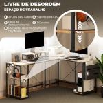 Secretária de Canto Reversível em L 168 - 240 cm Industrial com Suporte para Monitor e CPU, Prateleiras e Bolsa Lateral, Natural