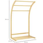 Toalheiro de Pé em Bambu com 3 Barras e Prateleira de Arrumação para Casa de Banho e Lavandaria 50x29x84 cm Natural