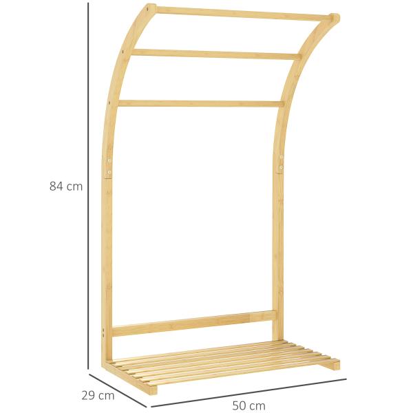 Toalheiro de Pé em Bambu com 3 Barras e Prateleira de Arrumação para Casa de Banho e Lavandaria 50x29x84 cm Natural