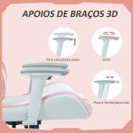 Cadeira Gaming Reclinável com Almofada Lombar Apoio de Cabeça Basculante e Altura Ajustável 67x60x120 - 128 cm Branco e Rosa