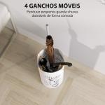 Suporte para Guarda Chuva em Aço com 4 Ganchos Bandeja de Gotejamento Amovível para Entrada ou Escritório Branco 17x17x41 cm