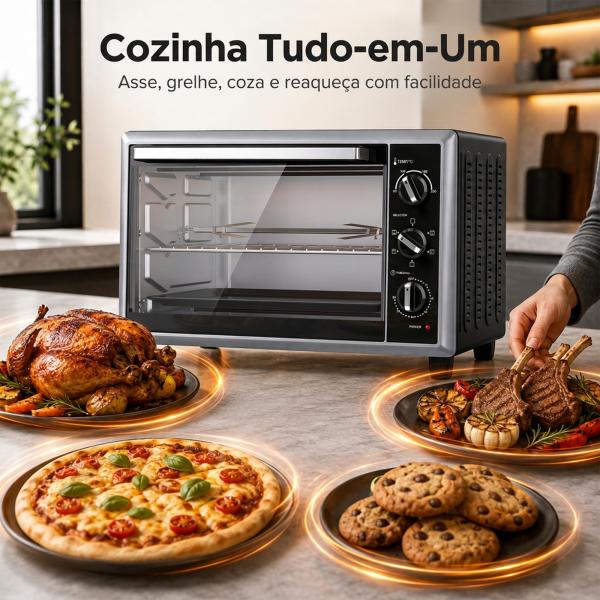 Mini Forno Elétrico de Bancada 46 L com Convecção Espeto Giratório e Temporizador 1800 W